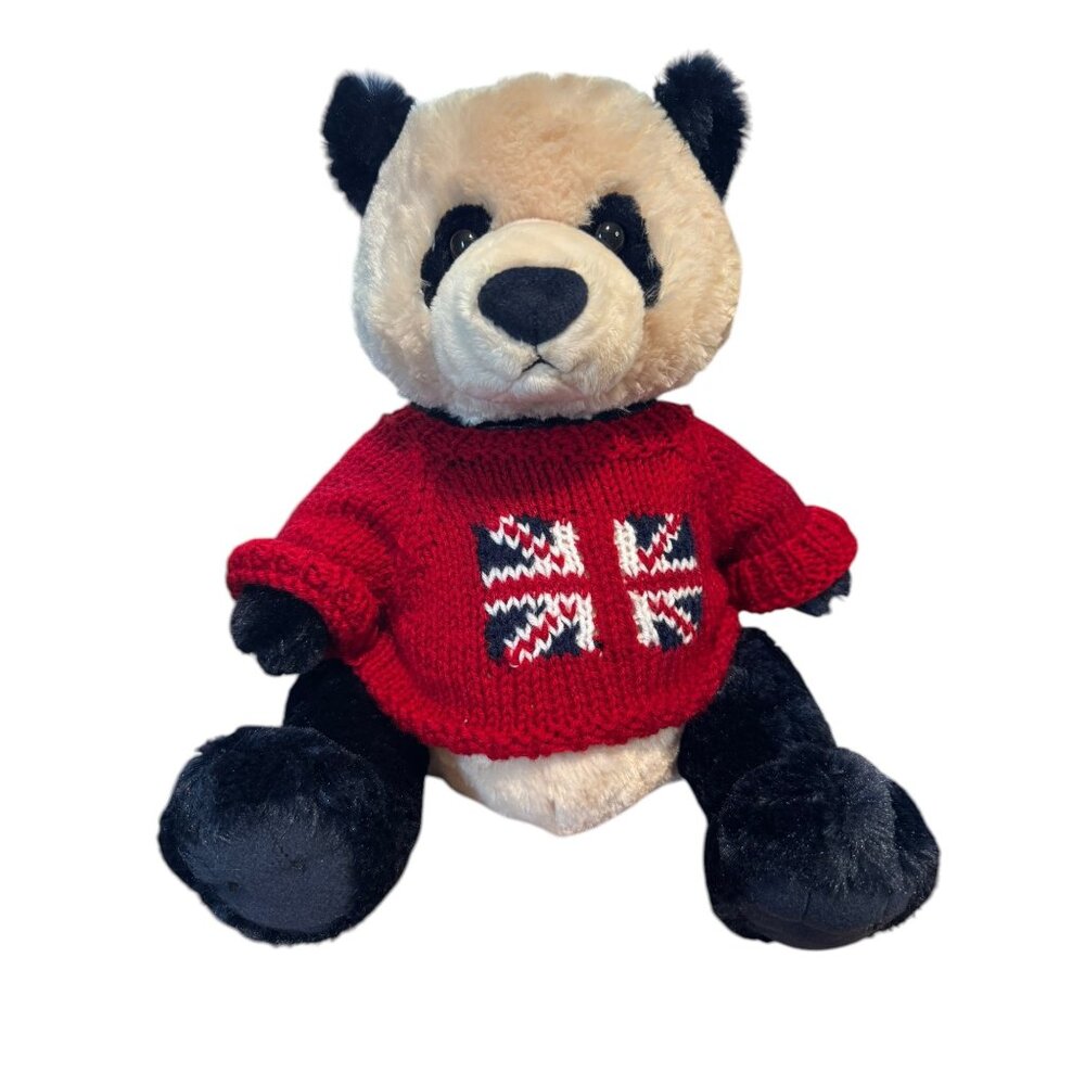 Gund Plush Panda Bear With Red Knit Sweater Featuring Union Jack Flag 12”Tall So